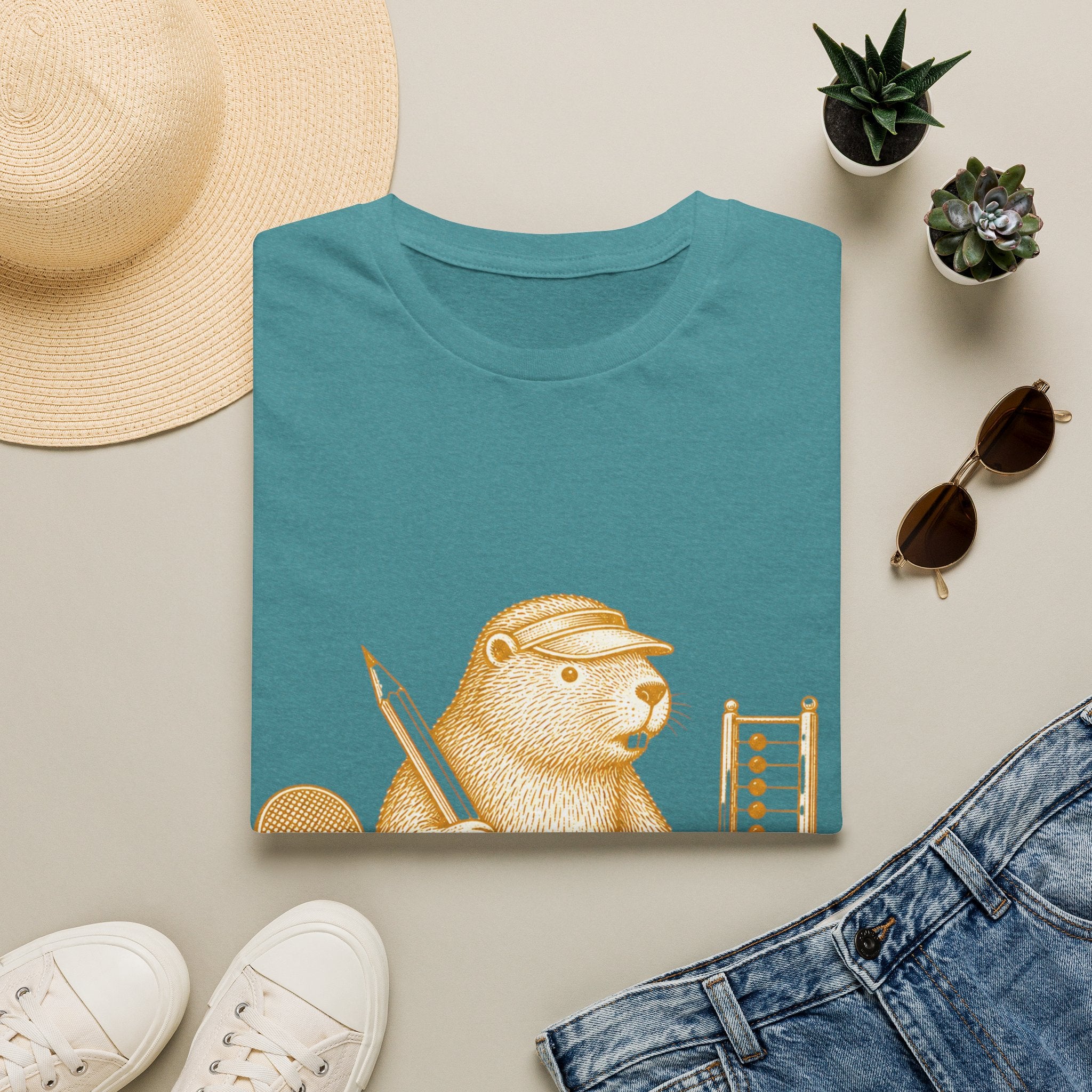 Cute Reading Beaver with Books & Pencil T-shirt