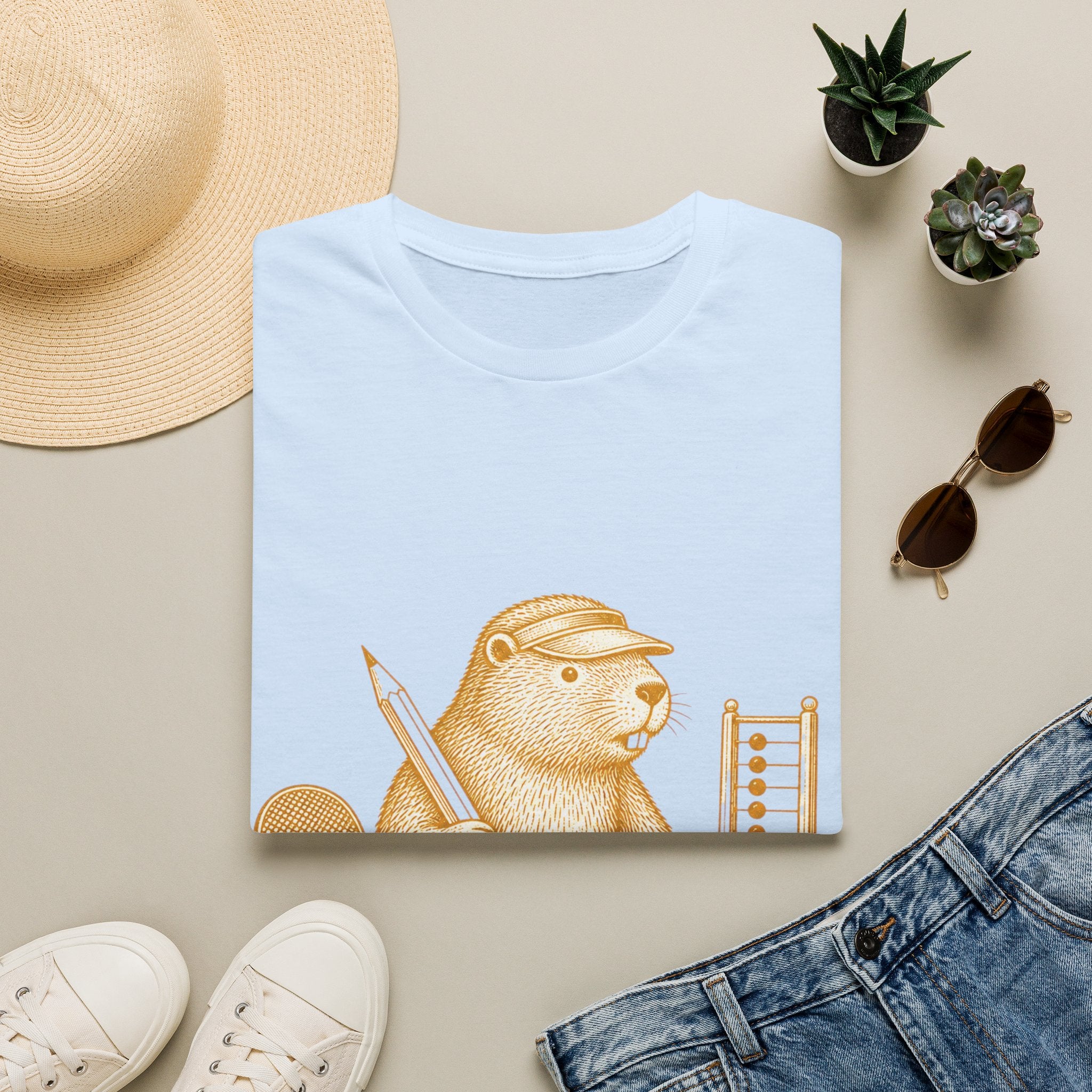 Cute Reading Beaver with Books & Pencil T-shirt